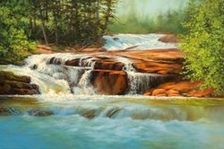 Painting of waterfall in Bown Park, Nanaimo BC