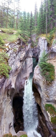 waterfall in the very narrow Maligne Canyon, Jasper National Park